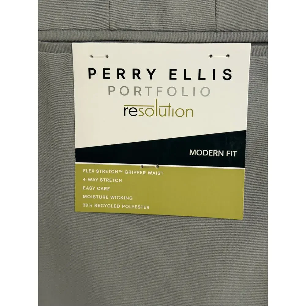 Perry Ellis Portfolio Pants Men's 40x30 Modern Fit Dress Pant Chiseled Stone NEW